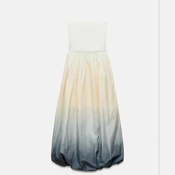 NWT ZARA CONTRASTING TIE DYEβDRESS ombre turquesa white - Picture 9 of 14